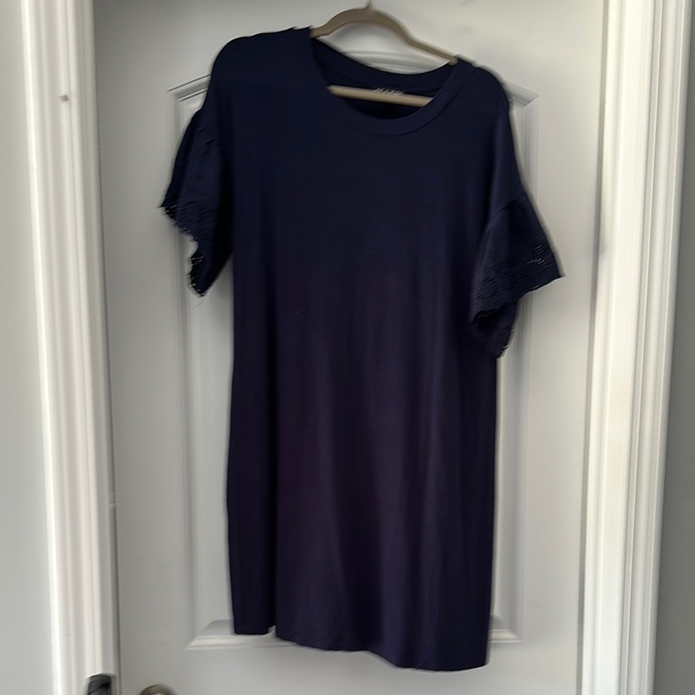 Navy Blue Dress with Lace Sleeves